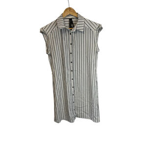 Women's MOTION White Black Striped Button Down Shirt Dress S